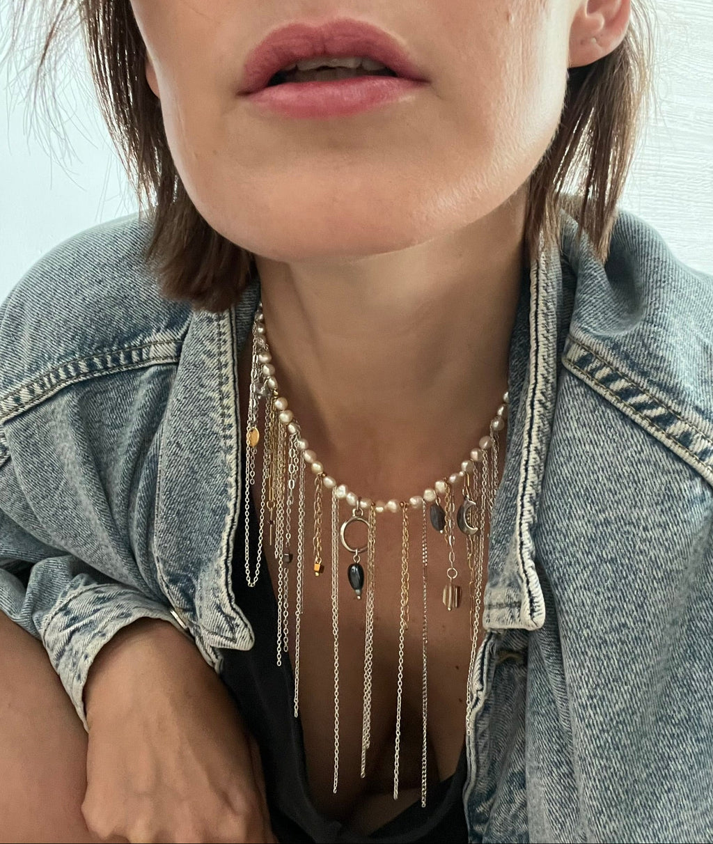 Choker z Pereł i Łańcuszków