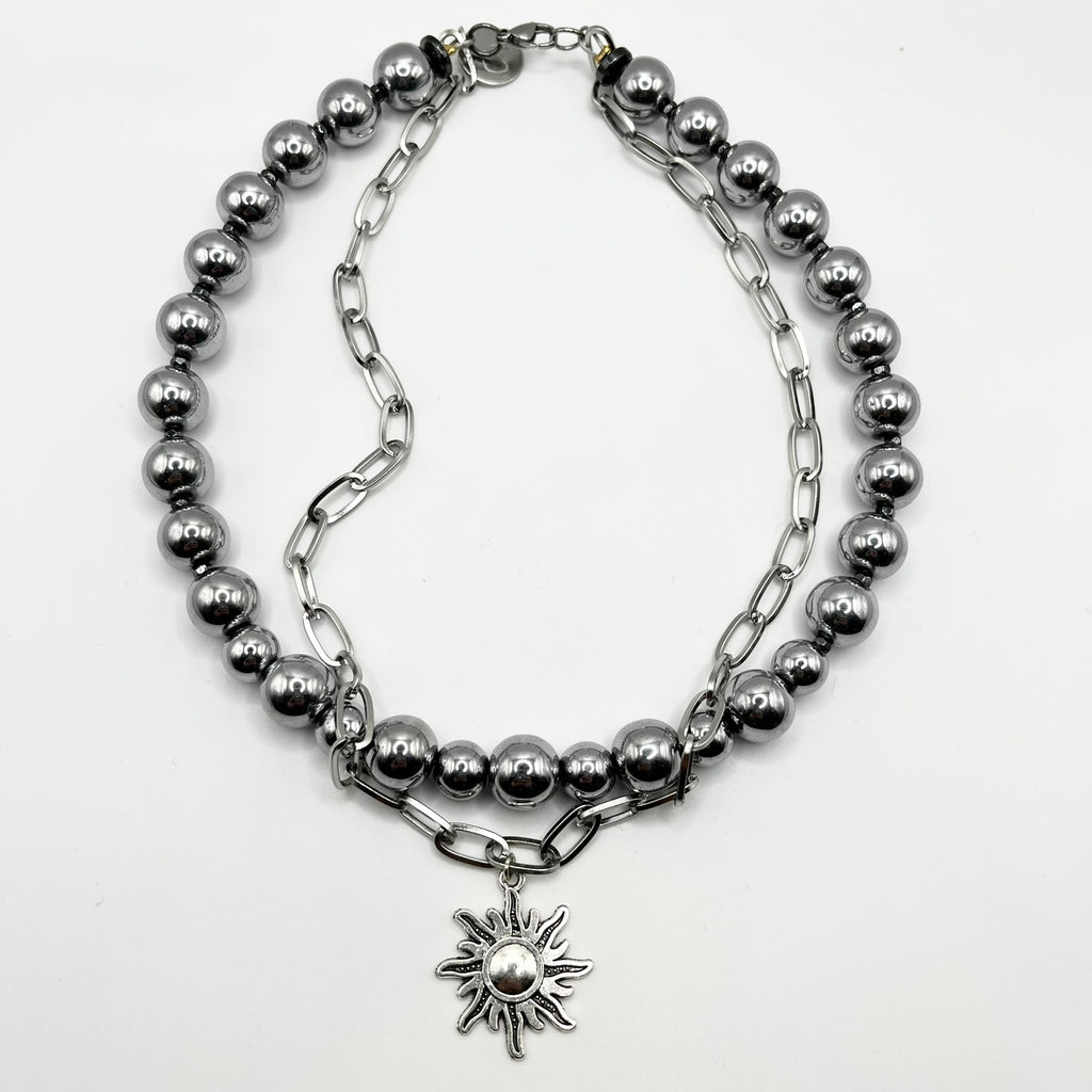 Choker Słońce w Hematycie