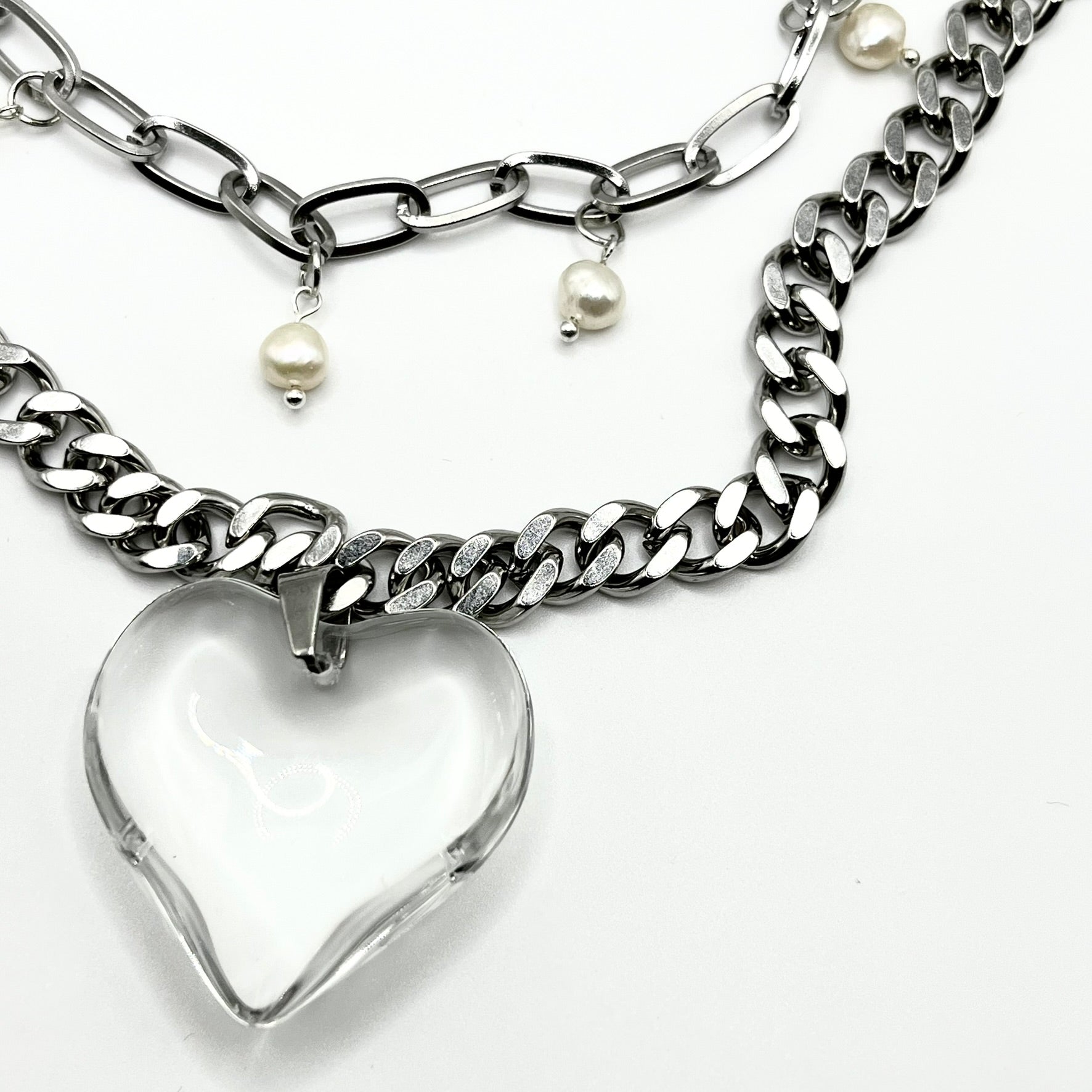 Naszyjnik Szklane Serce z Perełkami