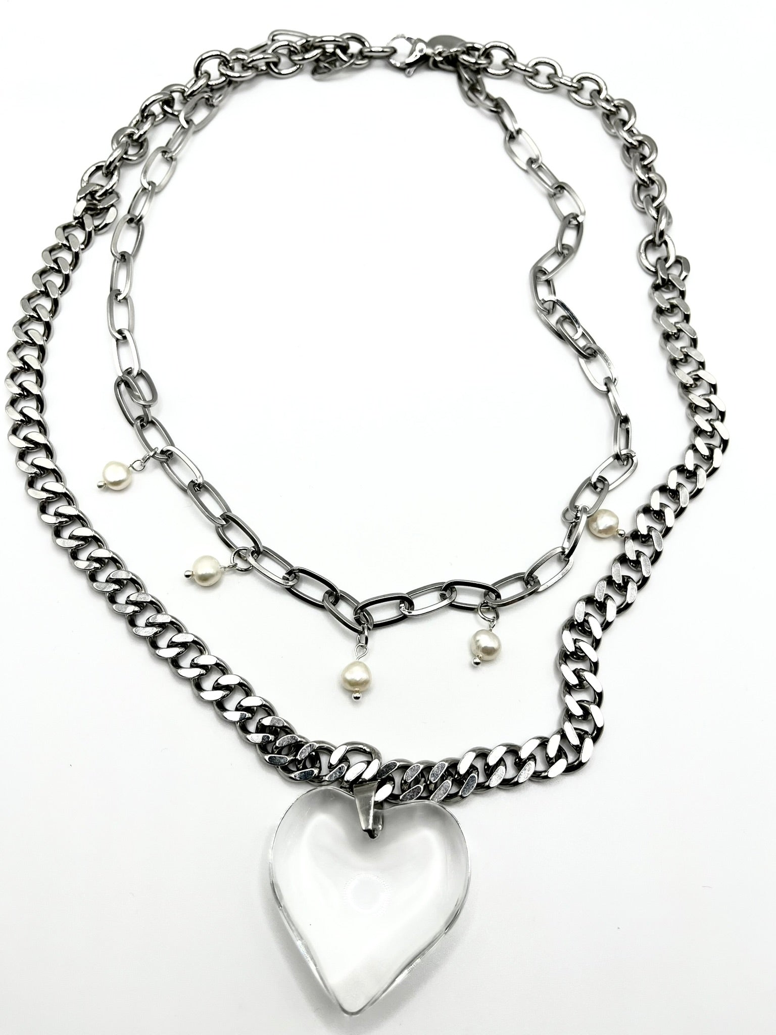 Naszyjnik Szklane Serce z Perełkami