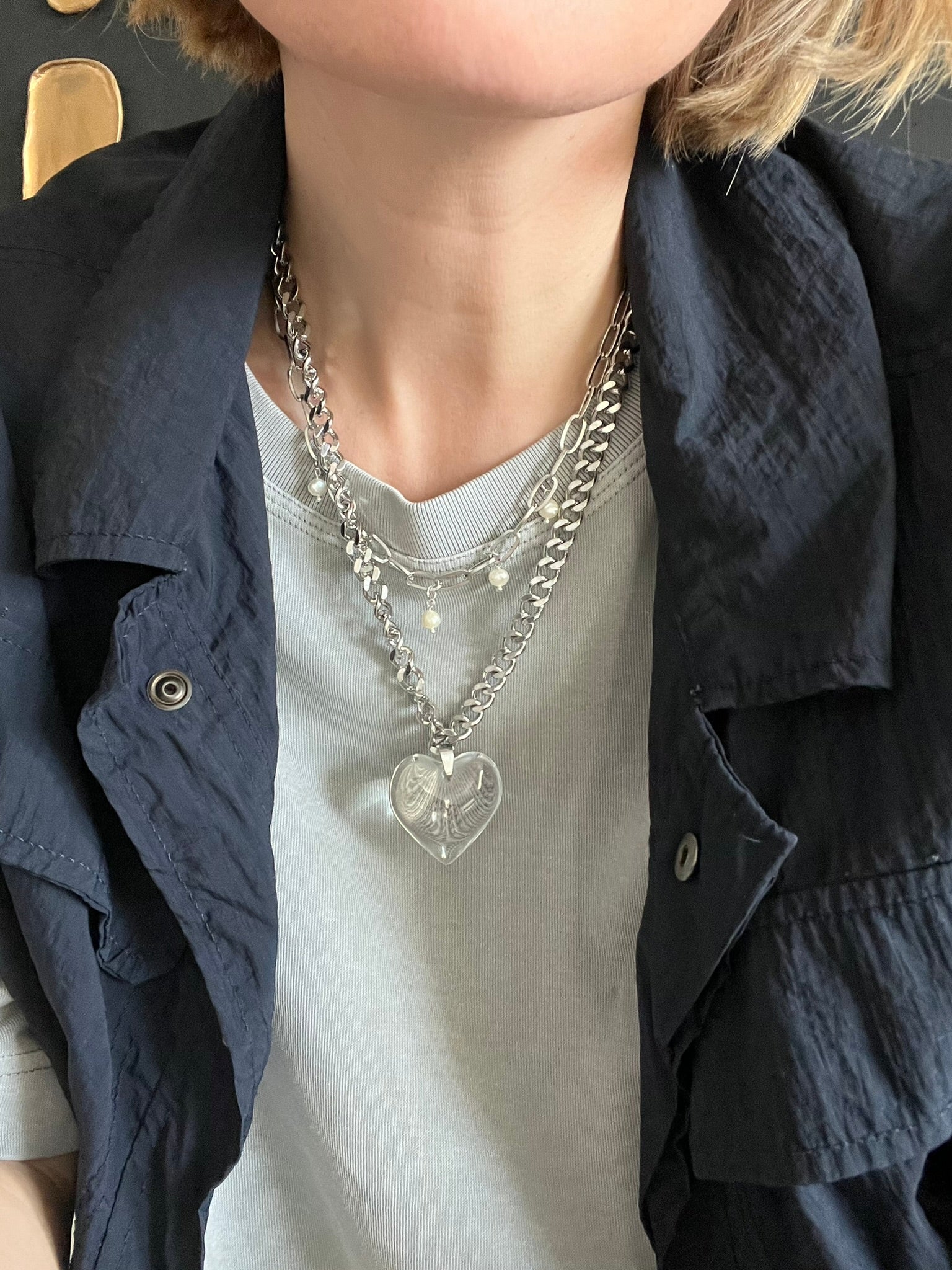 Naszyjnik Szklane Serce z Perełkami