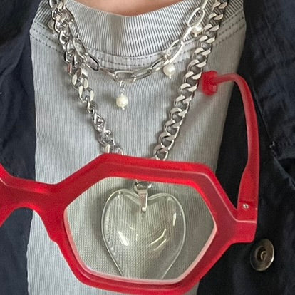 Naszyjnik Szklane Serce z Perełkami