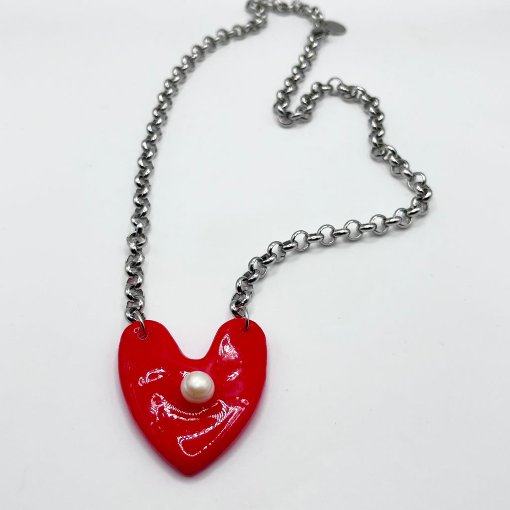 Choker Serce Glina z Perłą